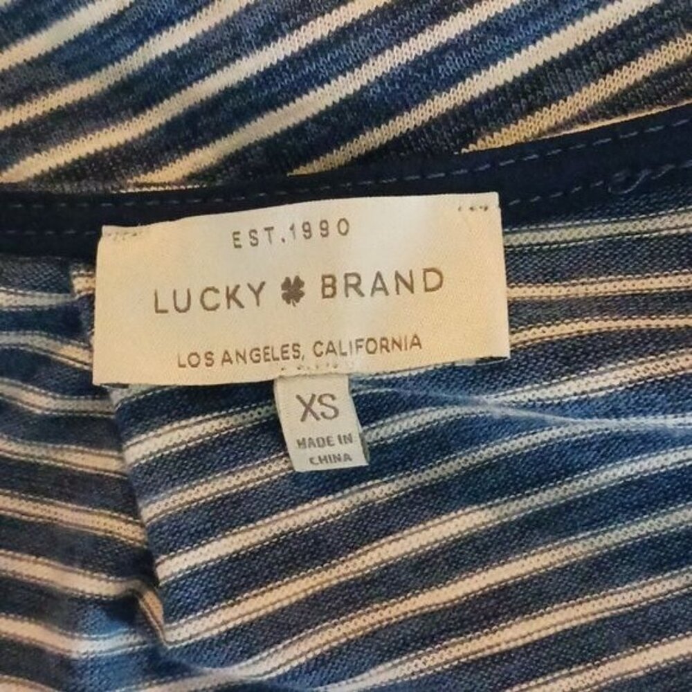 Lucky Brand Womens XS Blue White Stripe Cold Shoulder Ruffle Top Summer Casual - Picture 7 of 8